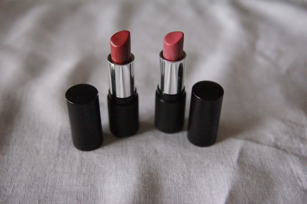 Red Apple Lipstick in Strawberry Lips (left) and Audrey (right)